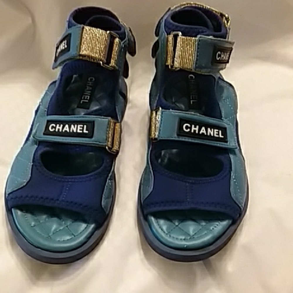 CHANEL Blue Sandals Gladiator Style